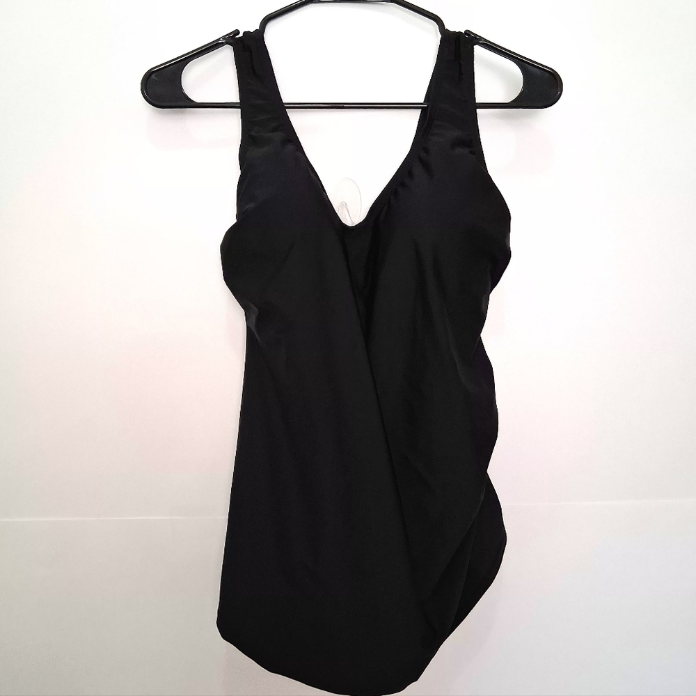 SWIMSUITS FOR ALL Black One Piece Swimsuit Tummy Control size 12